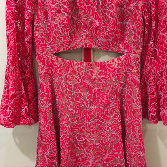 BCBGMAXAZRIA BCBG Marybeth Lace Overlay Cut-Out Fit&flare Dress red Size 2 - Picture 6 of 11